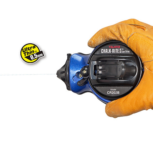 TAJIMA Chalk Box CR202B-P - Chalk-Rite ll Snap-Line with Ultra Thin 0.5mm Chalk Line & Five Gear Quick Retrieval - Blue