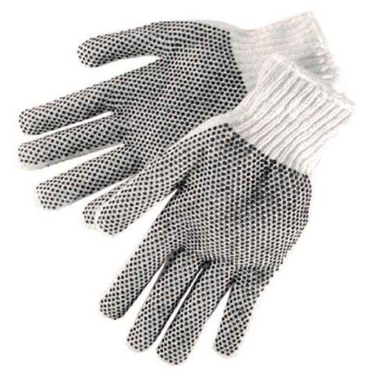 Liberty Glove & Safety S4715Q Cotton/Polyester Plain Seamless Knit Men's Glove with Two-Sided Black PVC Dots, Natural White (Pack of 12)
